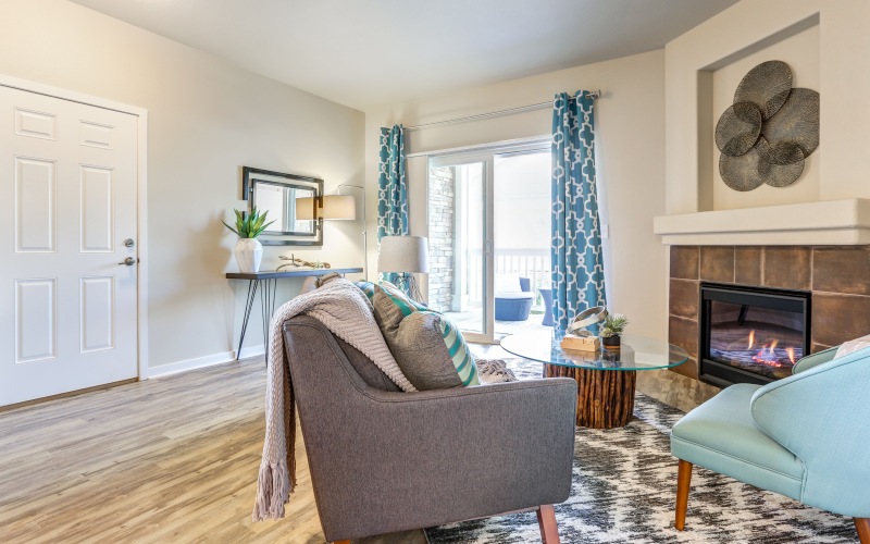 Living area with fireplace