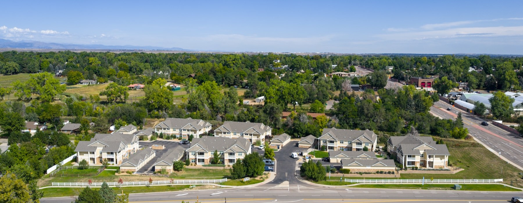 the exterior of buildings near a street