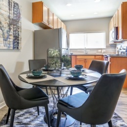 table in a bright kitchen area